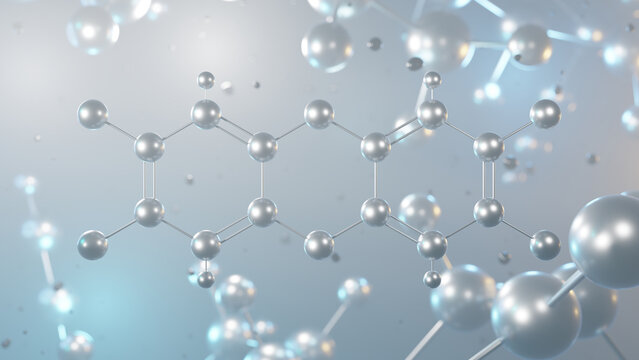 dioxin molecular structure, 3d model molecule, organic pollutant structural chemical formula view from a microscope