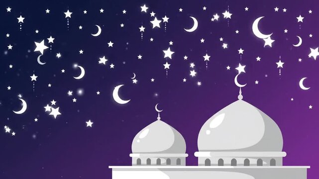 Minimal Isra Miraj Night Dome Illustration With Star Movement