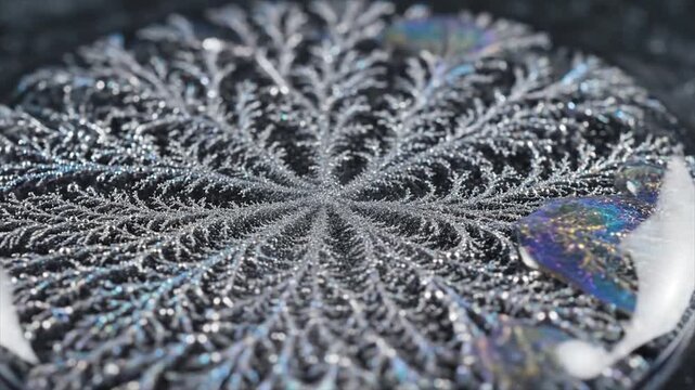 Intricate patterns of crystallization revealed in a macro close-up shot, stunning detail.