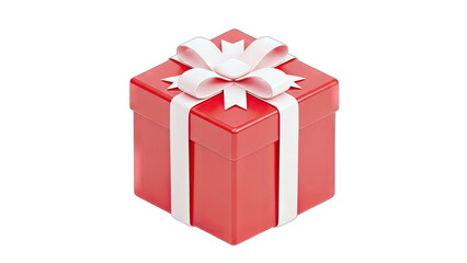 Obraz premium Red Gift Box with White Ribbon Isolated on White Background