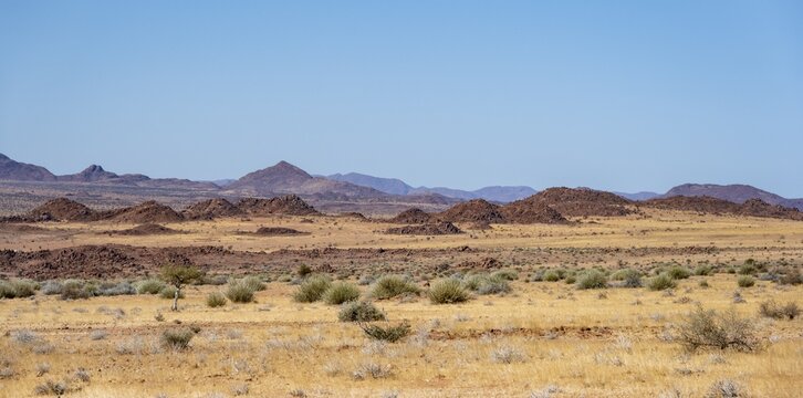 Desert landscape, barren landscape with hills of stacked rocks, Brandberg, Erongo, Damaraland, Namibia