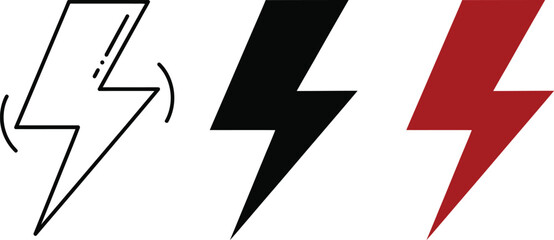 Three lightning bolts in black outline red and filled with black and red colors
