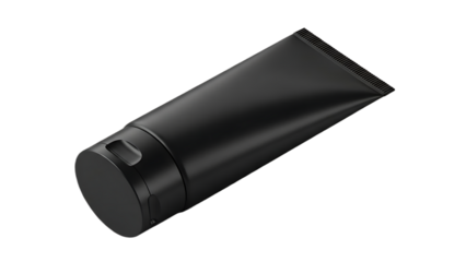 Black cosmetic tube for cream or lotion minimalist packaging design for skincare products isolated on white background