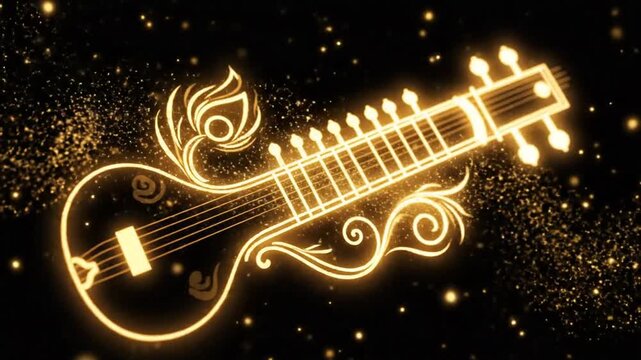 Minimal Vasant Panchami Outline Art With Subtle Golden Glow