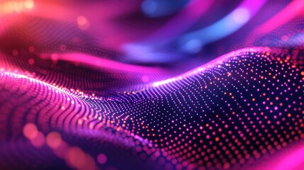 Digital data wave surface featuring glowing particles creating an abstract, dynamic visualization of network connection, information flow, and technological advancement, ideal for modern backgrounds