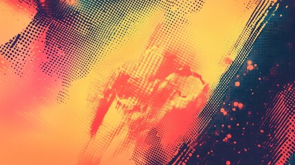 Abstract colorful background featuring expressive brush strokes, painterly textures, and graphic halftone dot patterns creating a modern, dynamic, and energetic design