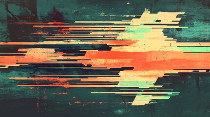 Abstract background featuring a distressed effect with horizontal lines, mimicking digital data corruption and a dynamic visual disruption in a vintage color palette
