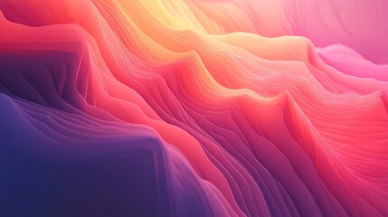 Abstract pink, purple, and orange lines creating a dynamic, fluid, and undulating layered wave pattern, forming a vibrant design element with soft gradients