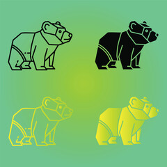 Two stylized bears in geometric outlines on a green background with different colors and line styles