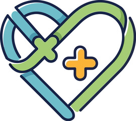 Obraz premium A colorful heart shaped symbol with a plus sign inside, intertwined with two curved lines