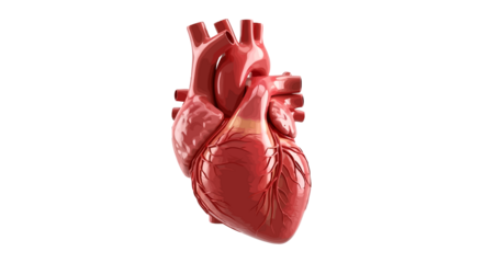 Realistic human heart anatomy illustration with major arteries and veins