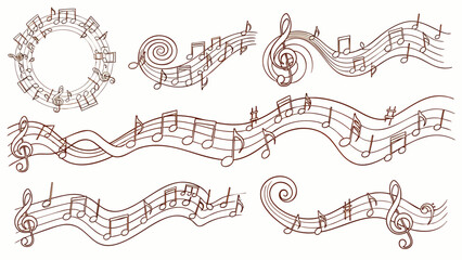 Collection of Hand-Drawn Musical Staffs with Notes and Clefs, Decorative Elements for Music Lovers and Designers © Yudho