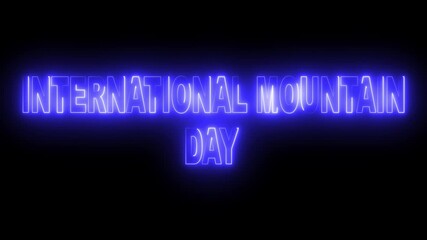 Glowing neon blue color international mountain day icon animation on black background.4k motion video animation.
