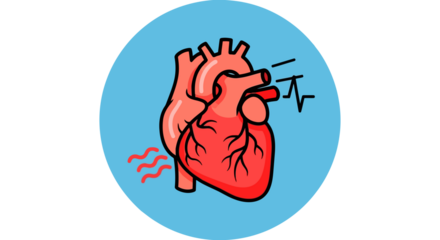 Stylized human heart with electrocardiogram line and heat waves, medical concept