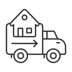 Home relocation icon in line design. house, truck, moving, relocation, logistics, delivery on white background vector. home relocation editable stroke icon