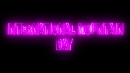 Glowing neon pink color international mountain day icon animation on black background.4k motion video animation.