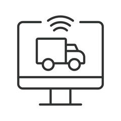 Smart moving service icon in line design. digital, truck, app, logistics, delivery on white background vector. smart moving editable stroke icon