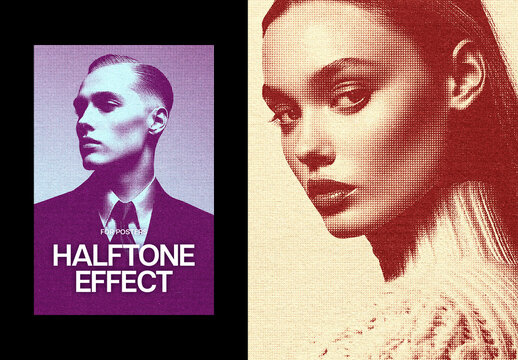 Duotone Halftone Poster Photo Effect Mockup