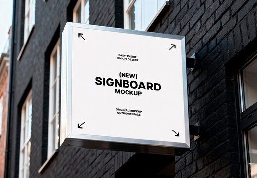 Metallic Square Signboard Mockup