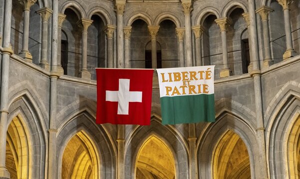 Libert&eacute; et Parite, Notre-Dame Cathedral, former episcopal church of the diocese of Lausanne, today the main reformed church of the city of Lausanne, Canton of Vaud, Switzerland