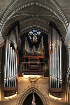 Organ, Notre-Dame Cathedral, former episcopal church of the diocese of Lausanne, today the main reformed church of the city of Lausanne, canton of Vaud, Switzerland