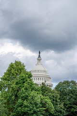 U.S. Capitol Dome Framed by Trees Under Cloudy Sky