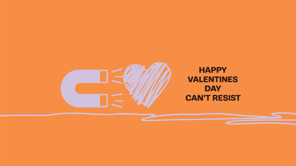 Minimalist graphic of magnet attracting heart on orange background for valentine's day
