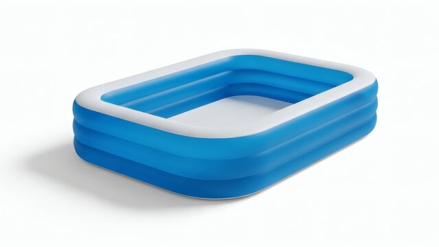 Summer Fun Inflatable blue pool isolated on white for kids playtime.
