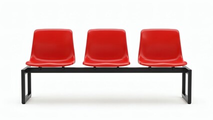 Obraz premium Red Seats Waiting Modern Empty Bench on White Background.
