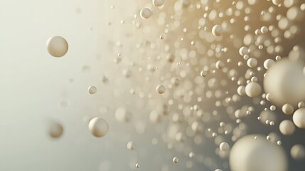 Floating spherical particles creating an abstract, dynamic background texture with varying sizes and depths of field, suggesting concepts of medical science, skincare, or effervescent fluid dynamics