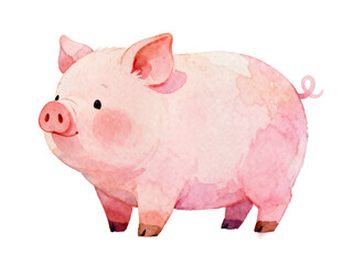 Playful Piglet: A delightful watercolor illustration of a charming pink piglet, radiating cuteness and innocence, rendered with gentle brushstrokes and a soft, inviting aesthetic.