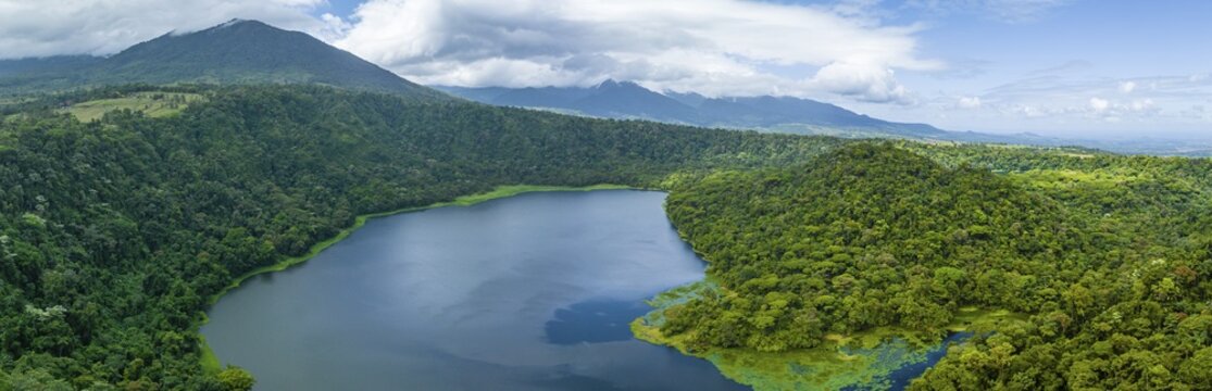 Aerial view, panorama, lake and rainforest, Laguna Hule, Alajuela province, Costa Rica