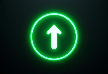 Set of three variations showing a vibrant green neon up arrow on a minimal dark background.