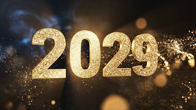 Sparkling 2029 New Year Celebration with Golden Glittering Effect and Festive Background.