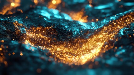 Abstract background presenting glowing particles in a waving stream, representing data flow, energy transfer, or a dynamic network connection in modern technology