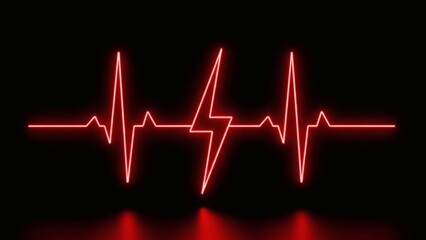 Electric Heartbeat Red Neon ECG Pulse on Black  Energy Surge.
