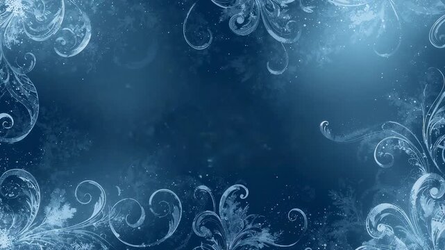 Pulsing upper right glow causing dust moving over frosty filigree framing center area on backdrop