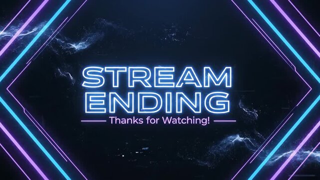 Dynamic Streaming Ending Animation with Neon Accents and Particle Effects for Content Creators