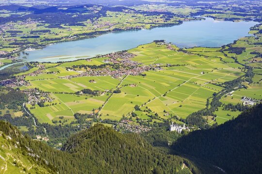 Panorama from the S&auml;uling, 2047m, on F&uuml;ssen, Ostallg&auml;u, Bavaria, Germany