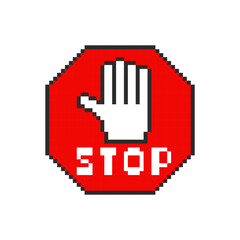 Stop pixel sign, stop symbol. Vector illustration.