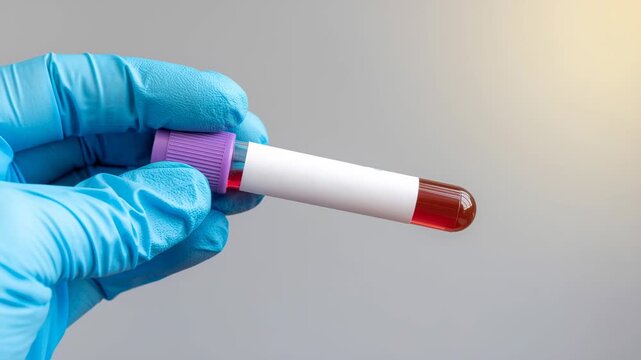 Gloved hand holding blood sample tube for urology problem diagnosis, medical laboratory analysis and healthcare concept, sterile equipment, clinical test, hospital background, clinical analysis