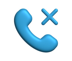 3D Missed Call Phone Icon with Cross Symbol on Transparent Background. Perfect for Mobile Apps, UI Interfaces, Notifications and Communication Branding.
