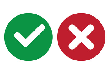 check mark icon button set. check box icon with right and wrong buttons and yes or no checkmark icons vector in green tick box and red cross