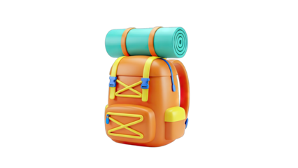 Cartoon Backpack with Sleeping Pad on White Background