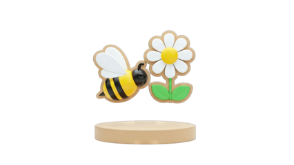 Cartoon Bee Flying Near Flower on Podium