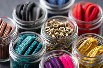 Colorful sewing supplies in jars