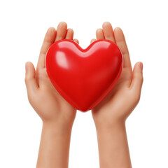 Fototapeta premium Caring hands gently hold a shiny red heart symbolizing love health and compassion transparent background