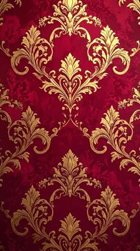 Intricate golden floral patterns grace a rich red backdrop, a luxurious and ornate design