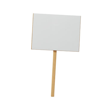 Blank white protest sign on wooden pole ready for custom message and demonstration transparent background