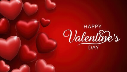 A beautiful red background with numerous glossy hearts and happy valentine's day message